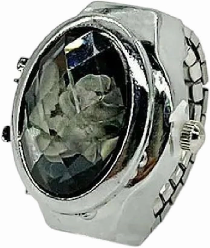 New 2026 Creative Punk Opal Gemstone Pocket Quartz Finger Watch Rings for Women Men Elastic Strap Clock Alloy Ring Jewelry Gift Fashion Luxury Accessories