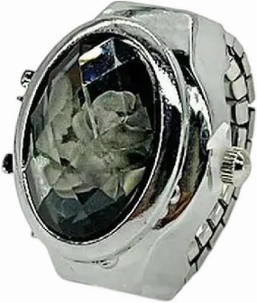 New 2026 Creative Punk Opal Gemstone Pocket Quartz Finger Watch Rings for Women Men Elastic Strap Clock Alloy Ring Jewelry Gift Fashion Luxury Accessories