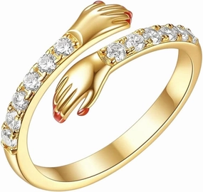 New 2026 Unisex Romantic Couple Lover Hug Hand Ring For Women Men Zircon Love Forever Open Finger Rings Party Valentine's Day Jewelry Findings Gift Fashion Trendy Accessories Creative And