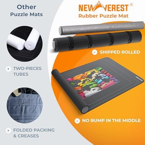 Newverest Jigsaw Puzzle Mat Roll Up, Saver Pad 55” x 35.5” Portable Keeper Up to 3000 Pieces with Non-Slip Rubber Bottom and Polyester Top   3 Puzzle Sorting Trays, Travel-Friendly Storage Bag