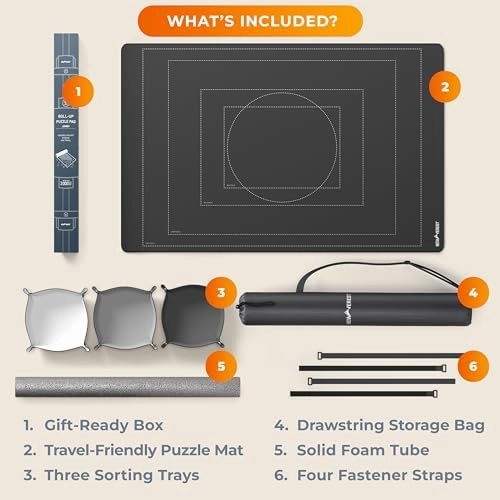 Newverest Jigsaw Puzzle Mat Roll Up, Saver Pad 55” x 35.5” Portable Keeper Up to 3000 Pieces with Non-Slip Rubber Bottom and Polyester Top   3 Puzzle Sorting Trays, Travel-Friendly Storage Bag