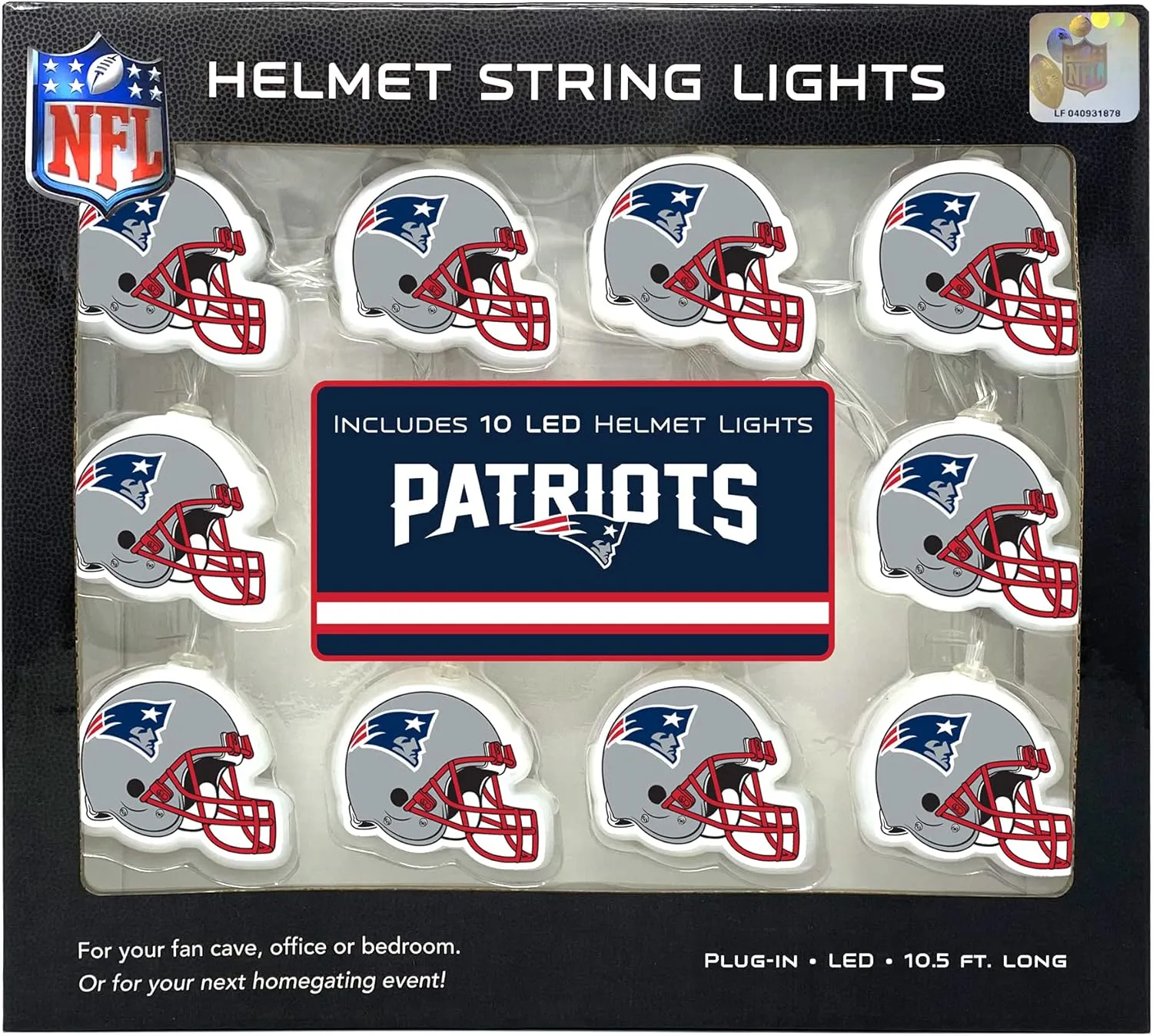 NFL LED Helmet String Lights with Adaptor Plug Included, Battery Operated Football Fairy Lights for Indoor Home Décor
