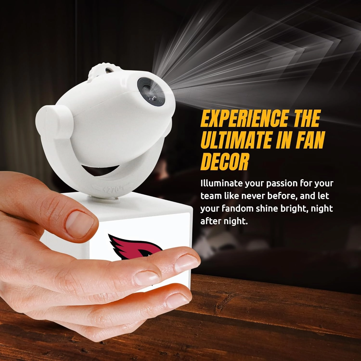 NFL American Football Arizona Cardinals - Adjustable Led Mini Spotlight Projector with 6 Team Logo Designs - Portable & Rechargeable Spotlight - Battery-Operated - 4.375” x 3.125”