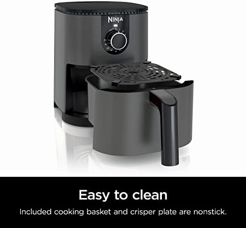 Ninja AF080 Mini Air Fryer, 2 Quarts Capacity, Compact, Nonstick, with Quick Set Timer, Grey