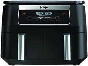 Ninja DZ090 Foodi 6 Quart 5-in-1 DualZone 2-Basket Air Fryer with 2 Independent Frying Baskets, Match Cook & Smart Finish to Roast, Bake, Dehydrate & More for Quick Snacks & Small Meals, Black