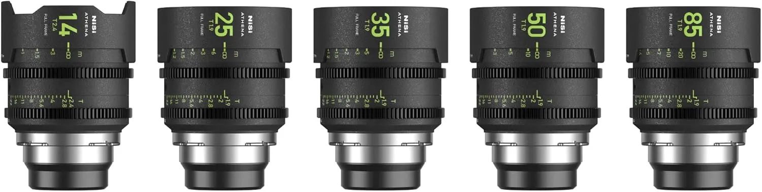 NiSi Athena Prime 5-Lens Kit Compatible with ARRI PL Mount Cameras | 14mm T2.4, 25mm T1.9, 35mm T1.9, 50mm T1.9, 85mm T1.9, with Hard Case