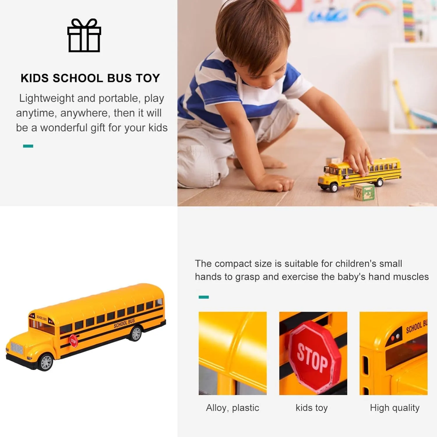 NUOBESTY 1pc Boy Girl School Bus Toy Alloy Pull Back Car Present for Boy Girl Lightweight Portable for Hands Fun Play Anytime