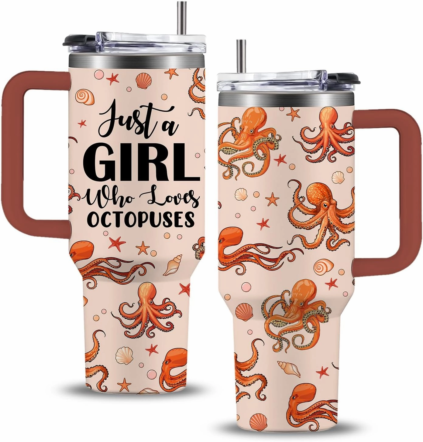 Octopus Lovers Gifts For Women, Just a Girl Who Loves Octopus Gift, 40oz Cute Octopus Tumbler, Friendship Present For Octopus Lover Friend, Birthday Sea Animal Lover Coffee Cup Gifts For Girl