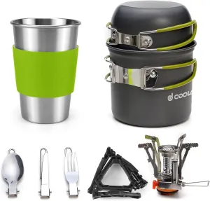 Odoland Bundle - 2 Items Camping Cookware Stove and 10pcs Camping Cookware