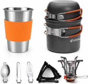 Odoland Bundle - 2 Items Camping Cookware Set and 30 Cans Small Cooler