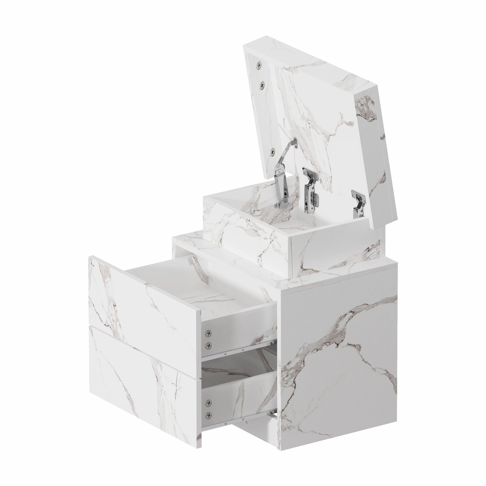 Oikiture 2x Bedside Table 2 Drawers LED Nightstand Marble Effect White