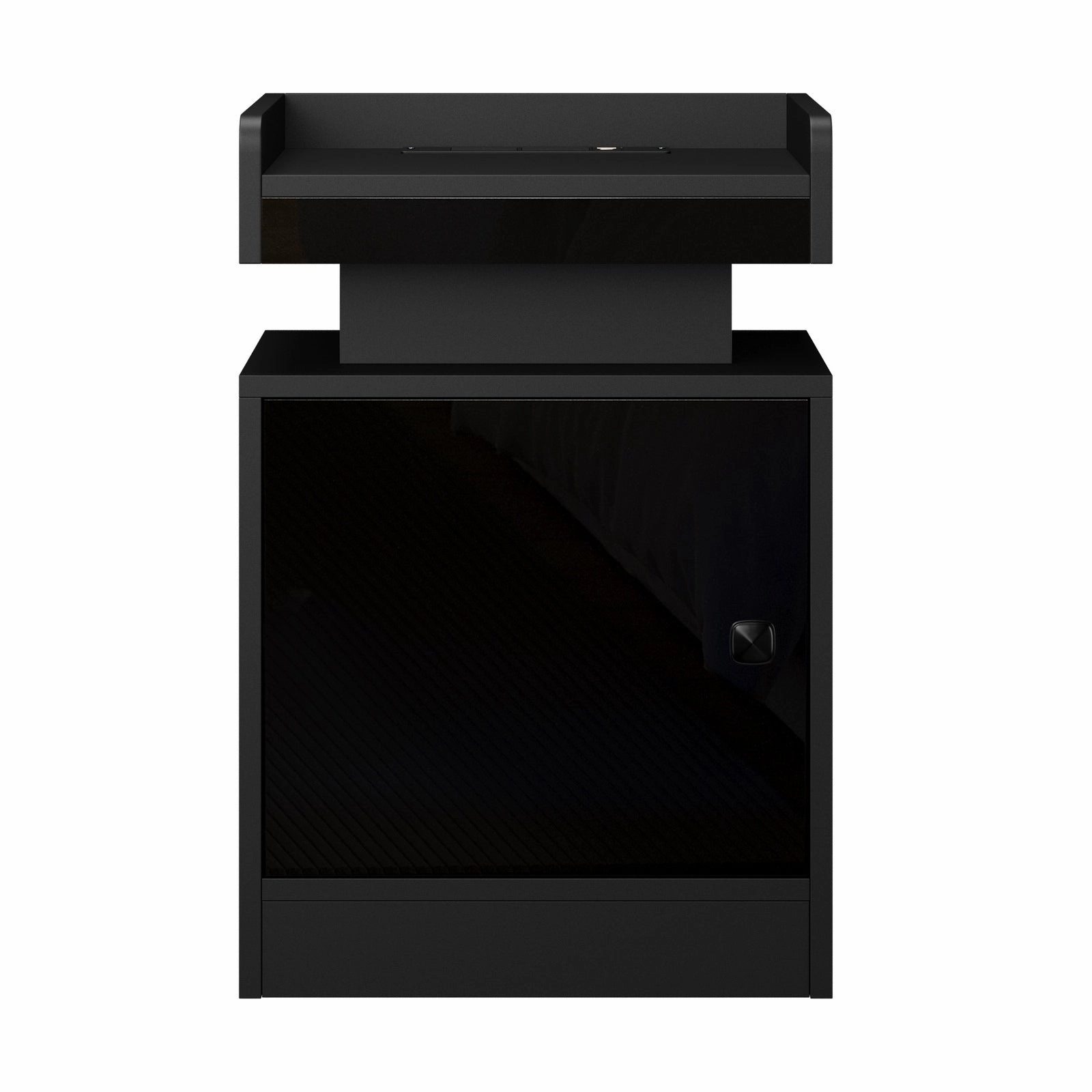 Oikiture 2x Bedside Table LED Nightstand USB Charging Station Side Table Black