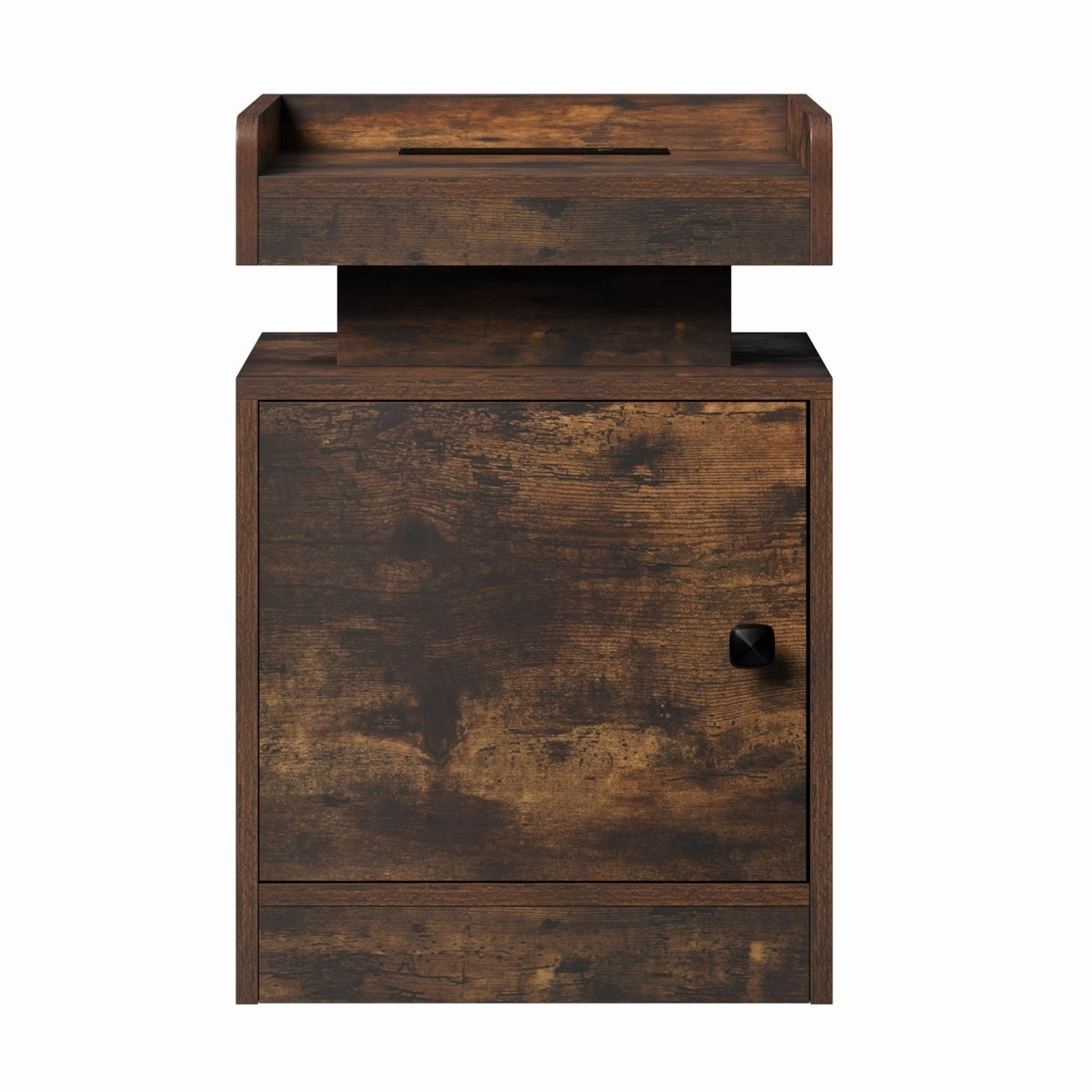 Oikiture 2x Bedside Table LED Nightstand USB Charging Station Side Table Brown