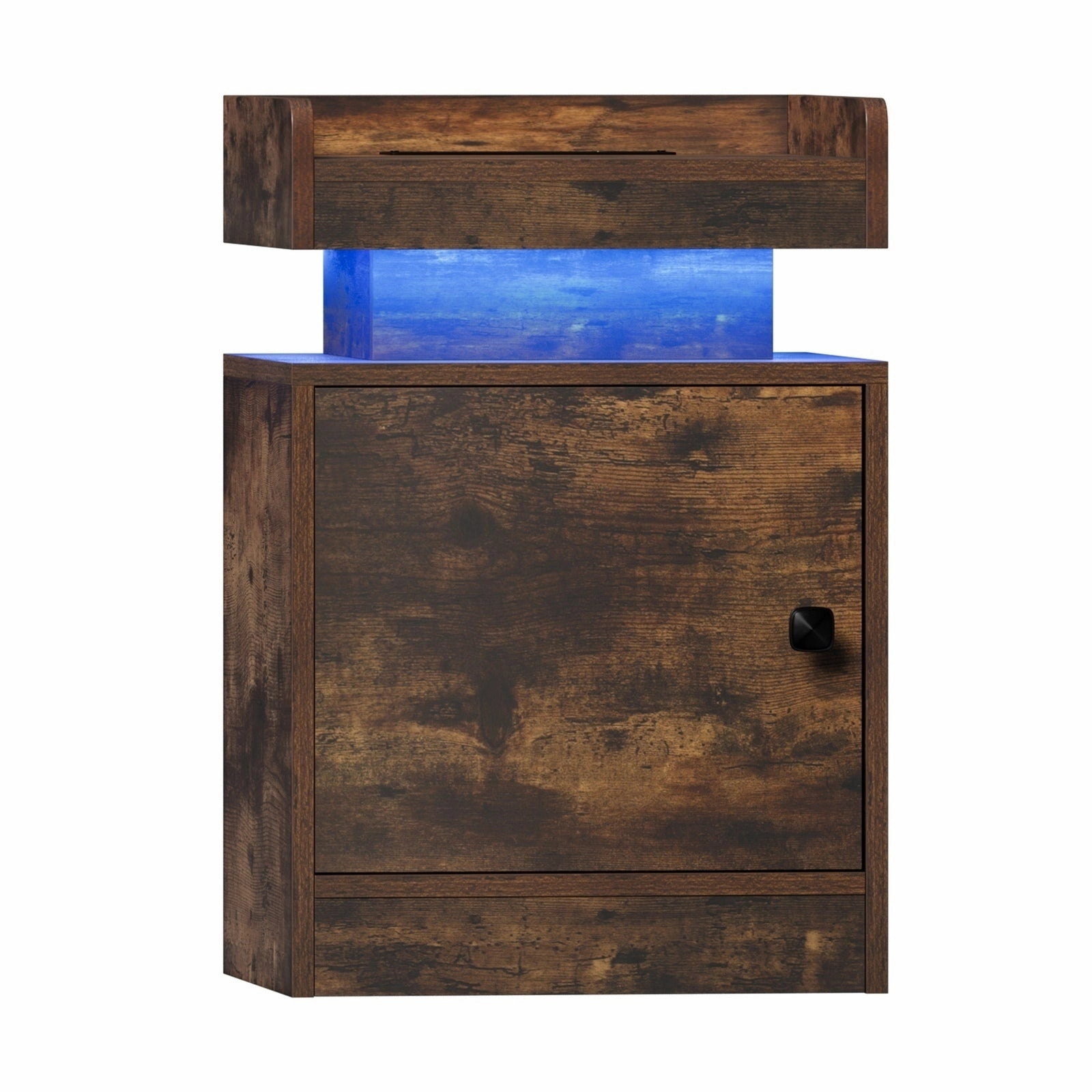 Oikiture 2x Bedside Table LED Nightstand USB Charging Station Side Table Brown