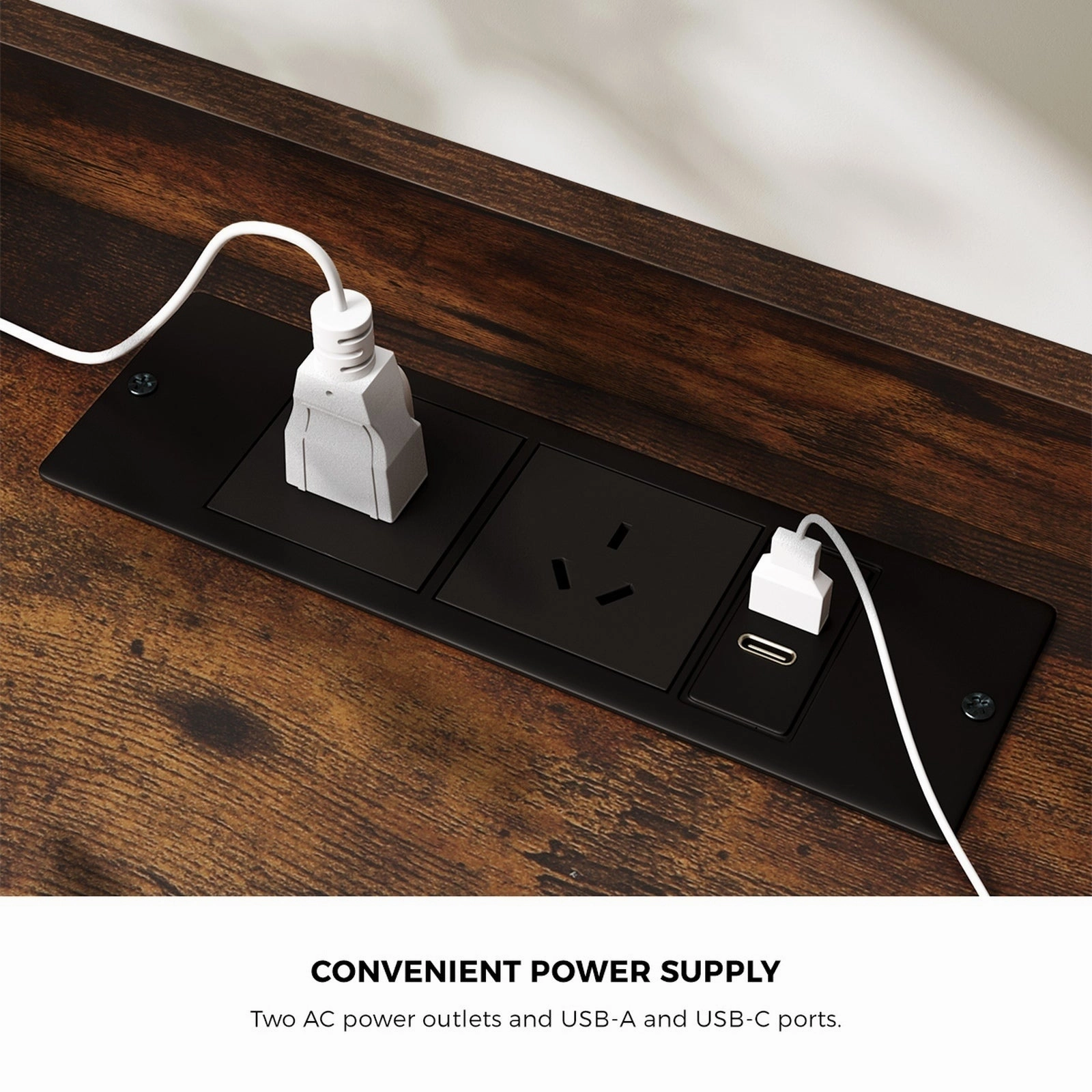 Oikiture 2x Bedside Table LED Nightstand USB Charging Station Side Table Brown