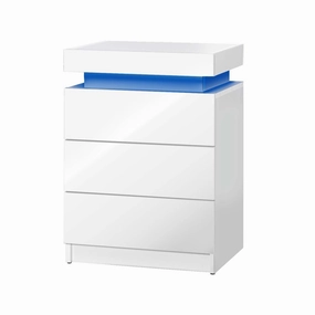 Oikiture Bedside Tables Side Table 3 Drawers RGB LED High Gloss Nightstand Cabinet