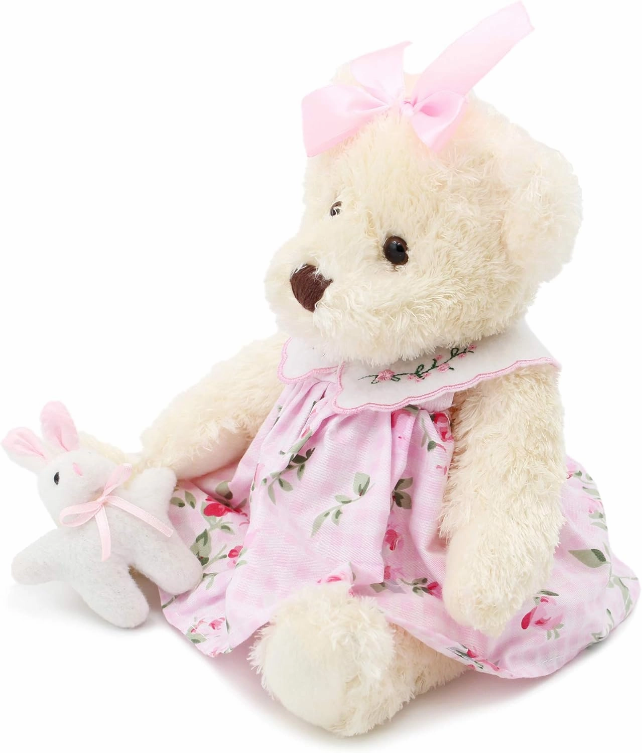 Oitscute Small Baby Teddy Bear with Cloth Cute Stuffed Animal Soft Plush Toy 10" (Pink Dress with Rabbit)