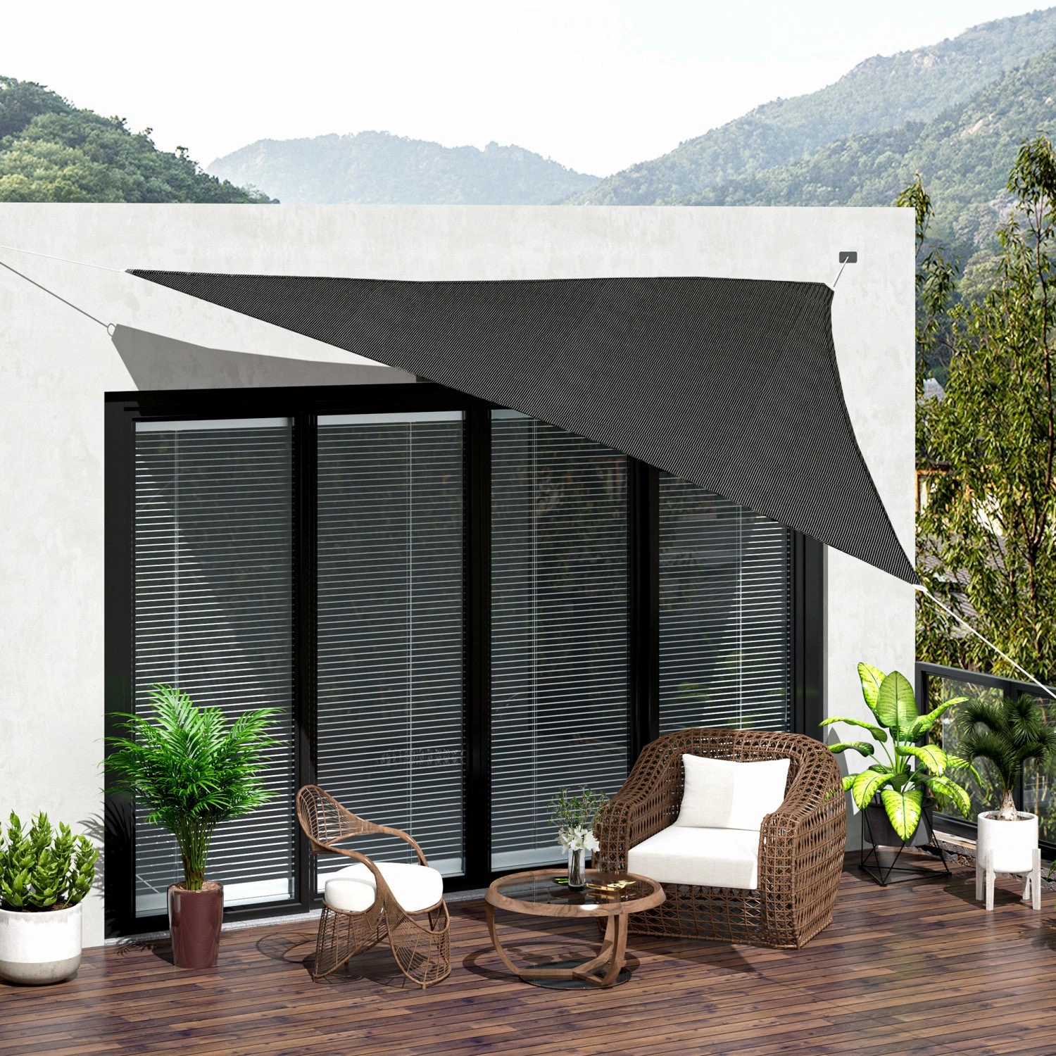 Outsunny Sun Shade Sail With LED Lights, 90% Uv Block Triangle Shade Cloth|Outsunny Toile D'ombrage Triangulaire Avec Lumieres LED 90% Anti-uv