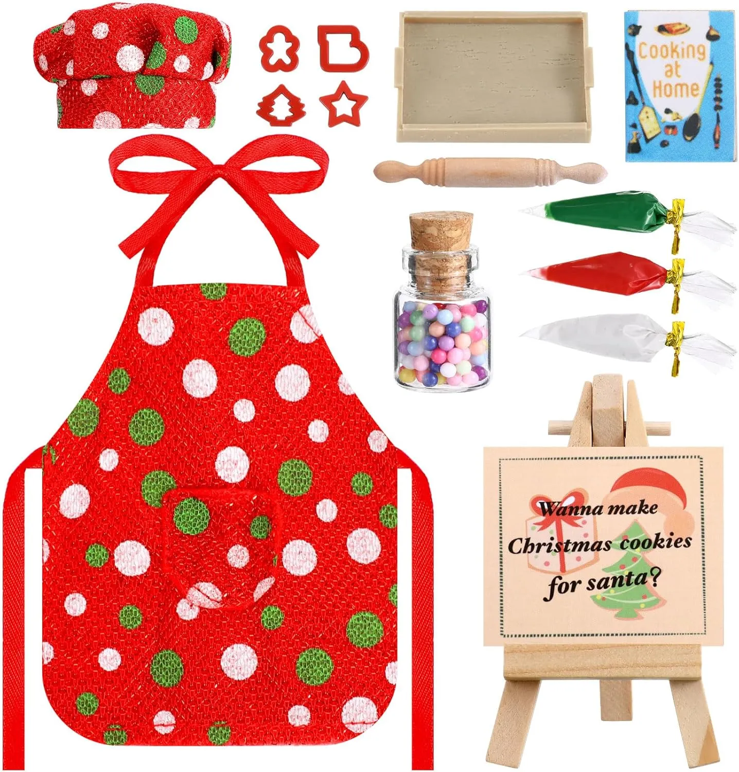 Outus 15 Pcs Christmas Doll Accessories Mini Doll Props Baker Outfit Set Cooking Accessories Xmas Mini Baking Props for Xmas Decorations