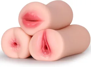 Pack of 3 Pocket Pussies Sex Toys for Men, Male Masturbators Sex Dolls - Realistic Mouth Pocket Pussy & Anal Stroker & Vagina Toy, Soft Silicone Sex Doll Blowjob Adult Sex Toy, Mens Penis Training Set