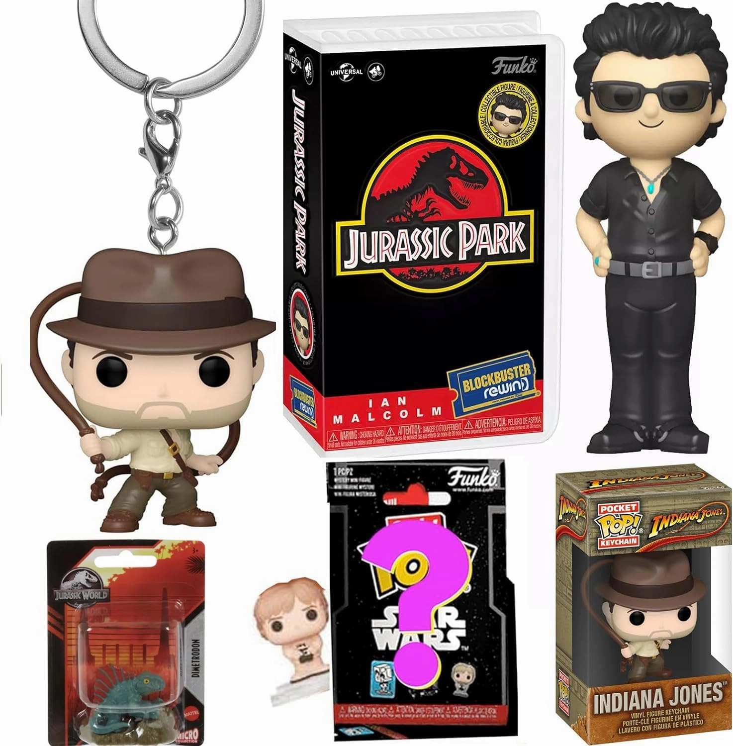 Park Blue Jurassic World Dinosaur Figure Bundled with Tracker Ian Malcolm Jungle Adventure Dino Rewind   Indiana Jones Pocket Pop!   Star Wars Bitty & Creature 3 Items