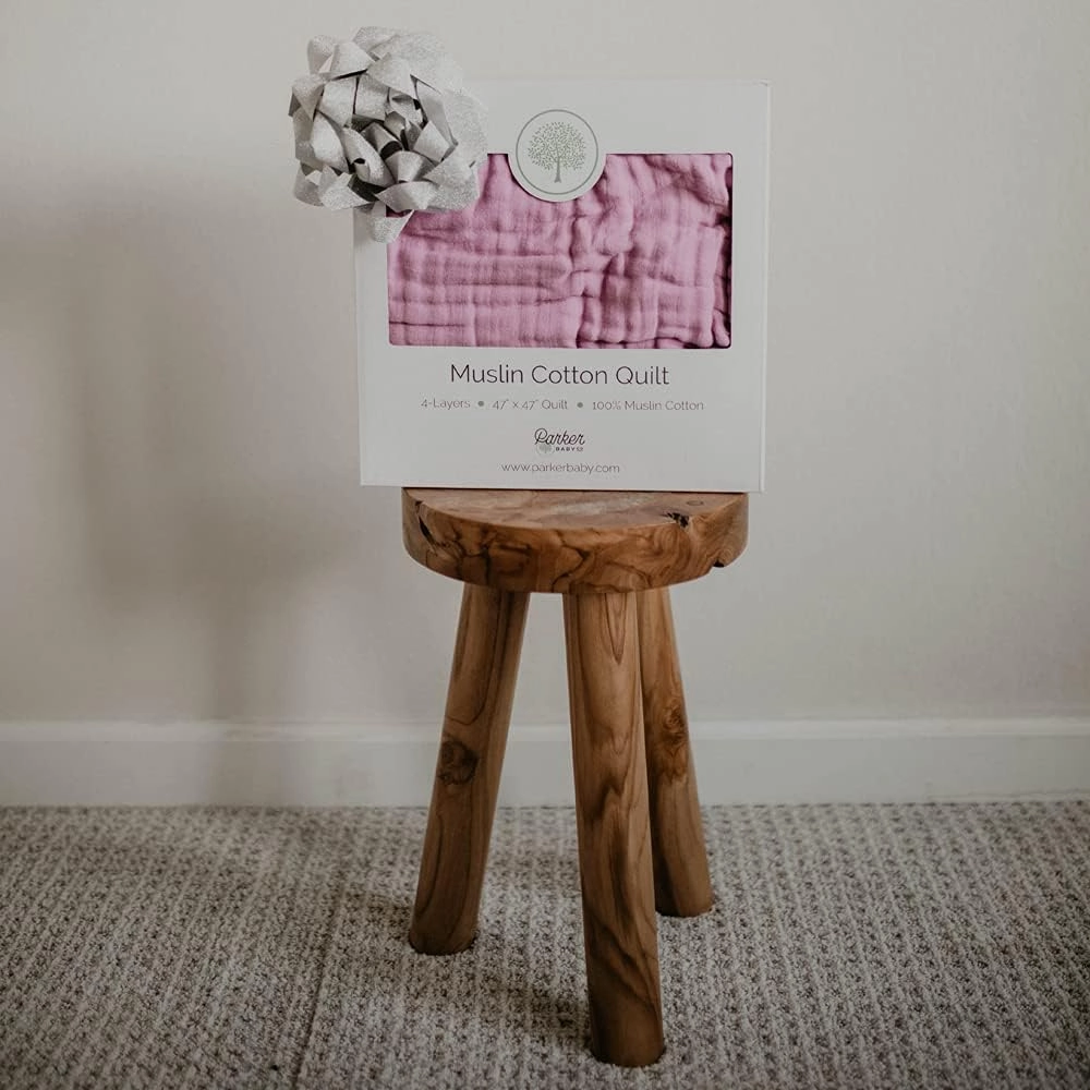 Parker Baby Muslin Blanket | 100% Soft Cotton Toddler Quilt & Baby Muslin Swaddle | Gender Neutral Design 47" x 47" Blanket