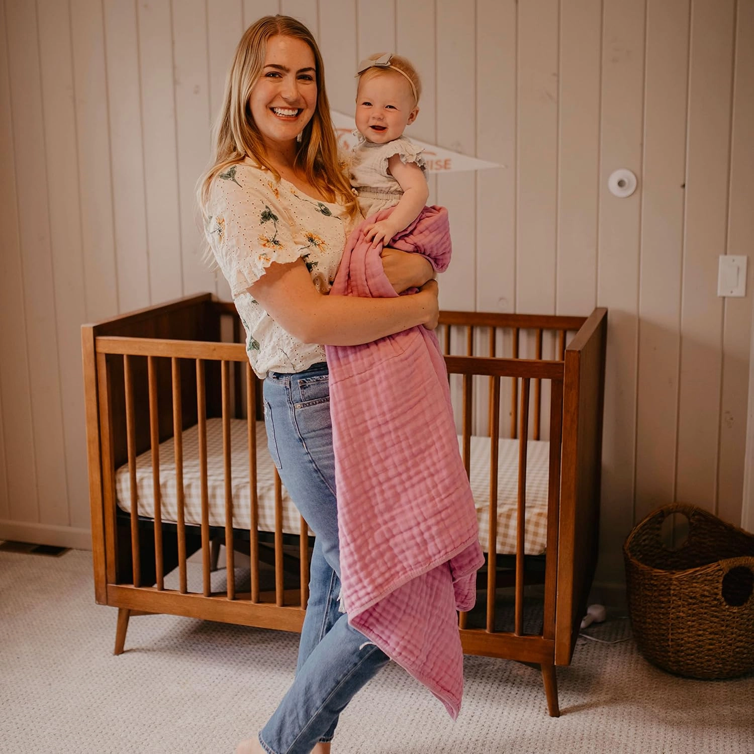 Parker Baby Muslin Blanket | 100% Soft Cotton Toddler Quilt & Baby Muslin Swaddle | Gender Neutral Design 47" x 47" Blanket