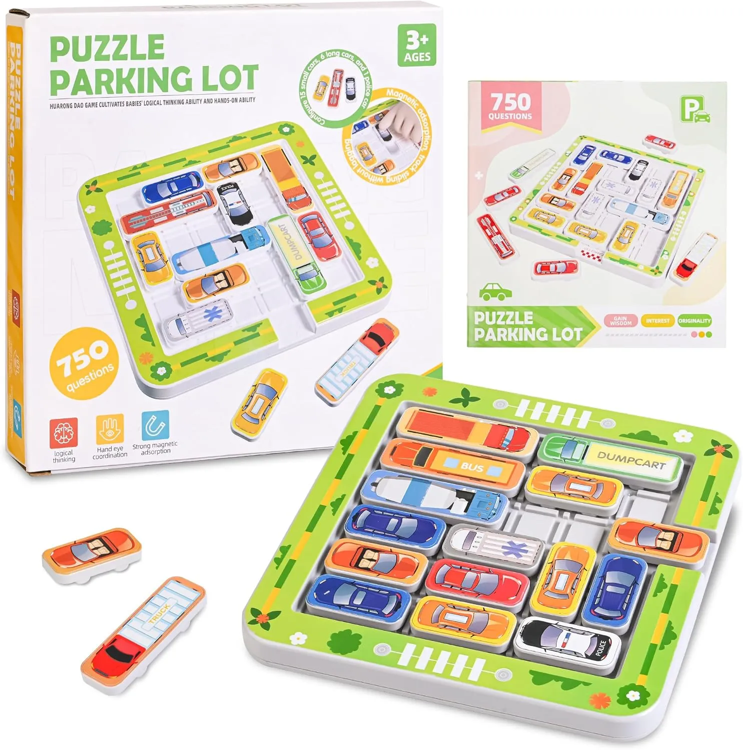 Parking Puzzler Cognitive Skill-Building Travel Game - Magnetic Car Toy with 360/750 Traffic Challenges for Ages 3 , Brain Teaser for Parent-Child Problem Solving Fun(360Magnetic)