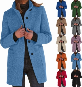 Pea Coats for Women Winter Stand Collar Wool Long Trench Coats Casual Single Breasted Blazer Thicken Peacoat Jackets