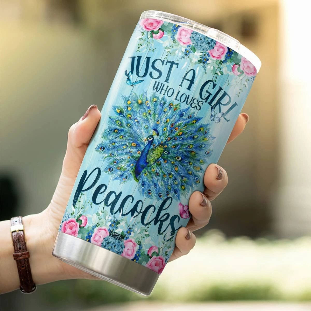 Peafowl Coffee Tumbler 20 Oz Double Walled Stainless Steel Mug Peafowl Bird Printed Mug With Lid For Animal Lovers Gifts For Women Birthday Unique Pet Drinking Glasses