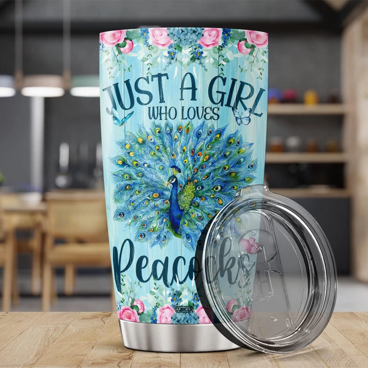 Peafowl Coffee Tumbler 20 Oz Double Walled Stainless Steel Mug Peafowl Bird Printed Mug With Lid For Animal Lovers Gifts For Women Birthday Unique Pet Drinking Glasses