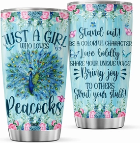 Peafowl Coffee Tumbler 20 Oz Double Walled Stainless Steel Mug Peafowl Bird Printed Mug With Lid For Animal Lovers Gifts For Women Birthday Unique Pet Drinking Glasses