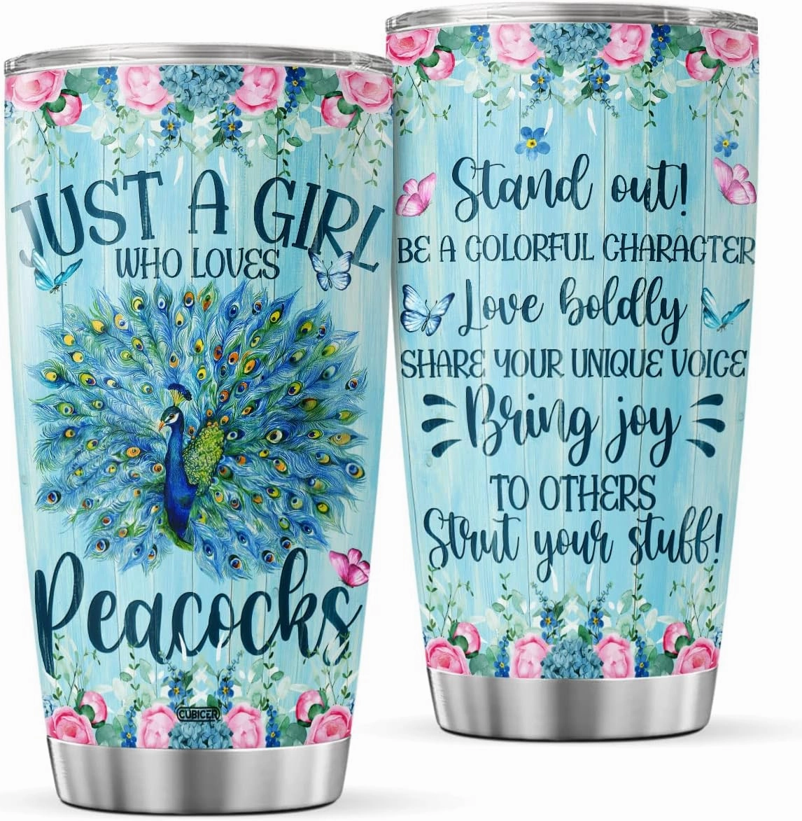 Peafowl Coffee Tumbler 20 Oz Double Walled Stainless Steel Mug Peafowl Bird Printed Mug With Lid For Animal Lovers Gifts For Women Birthday Unique Pet Drinking Glasses