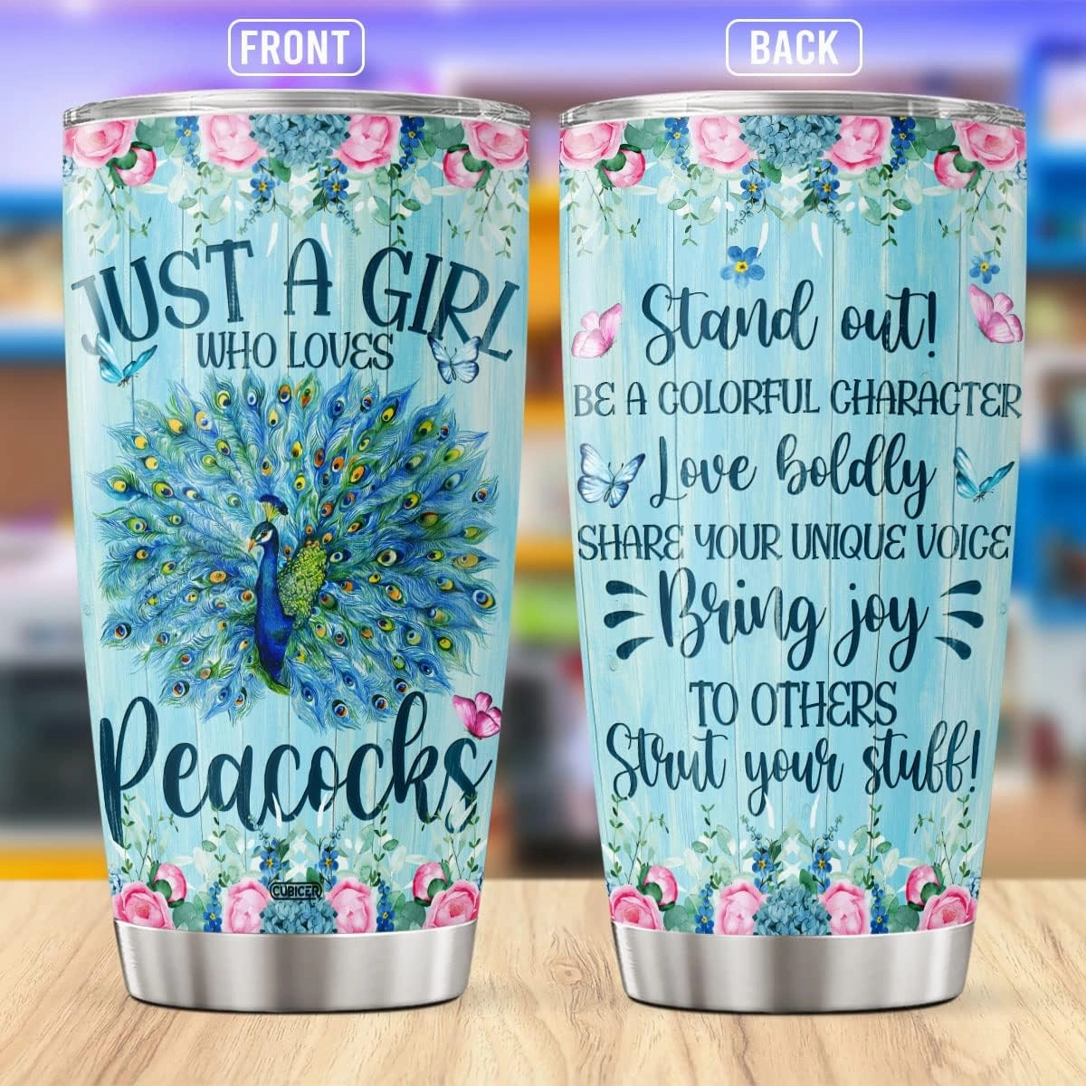 Peafowl Coffee Tumbler 20 Oz Double Walled Stainless Steel Mug Peafowl Bird Printed Mug With Lid For Animal Lovers Gifts For Women Birthday Unique Pet Drinking Glasses
