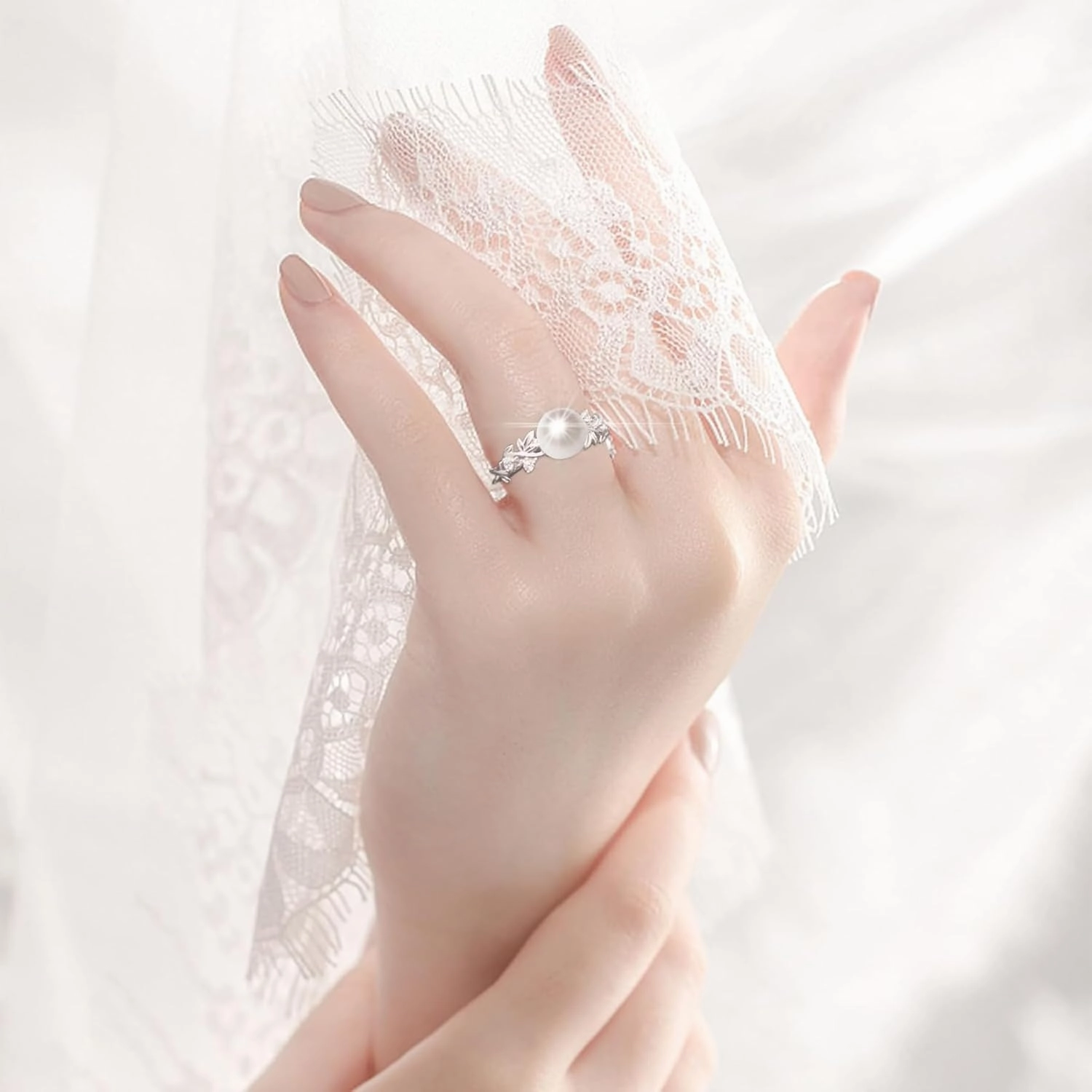 Pearl Leaf Rings for Women 925 Silver Freshwater Real Pearl Cz Rings for Wedding Engagement Anniversary