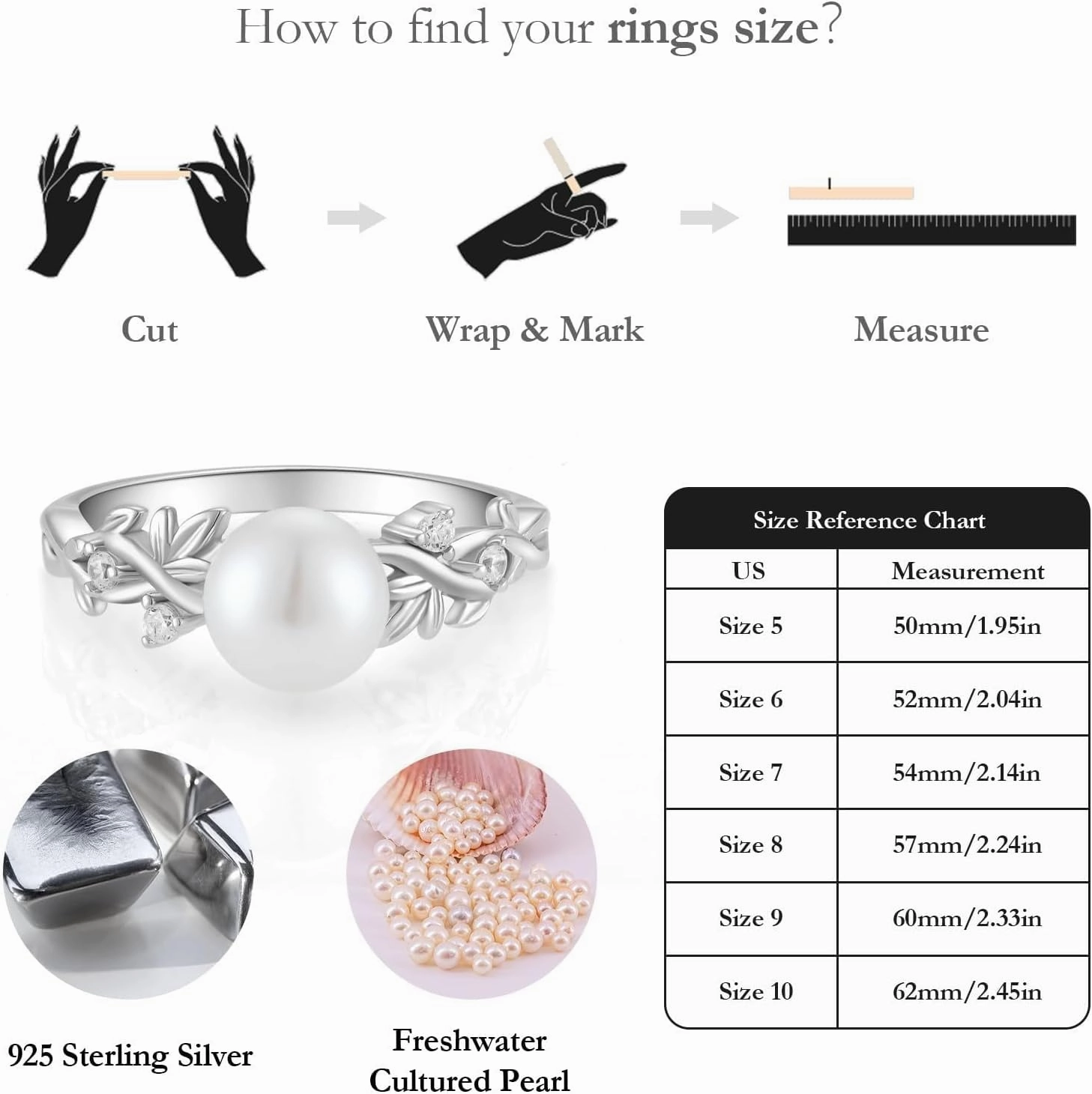 Pearl Leaf Rings for Women 925 Silver Freshwater Real Pearl Cz Rings for Wedding Engagement Anniversary