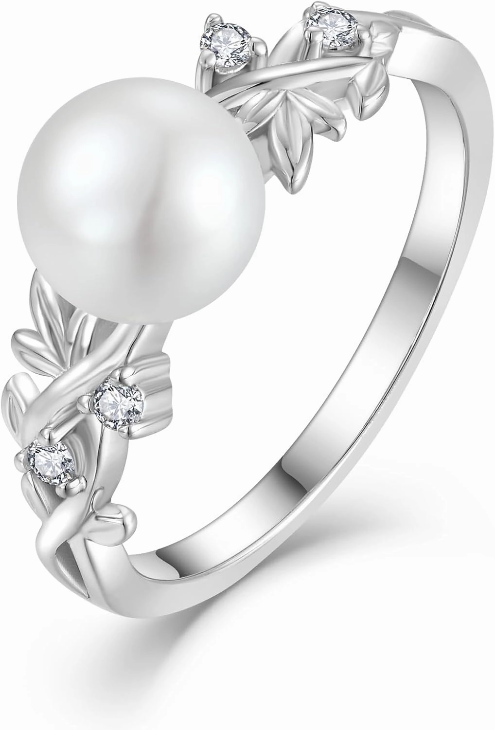 Pearl Leaf Rings for Women 925 Silver Freshwater Real Pearl Cz Rings for Wedding Engagement Anniversary
