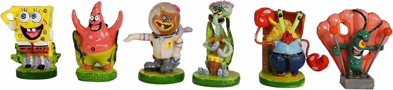 Penn-Plax Officially Licensed Spongebob 6 Piece Mini Aquarium Ornament Set – Great for Saltwater and Freshwater Tanks