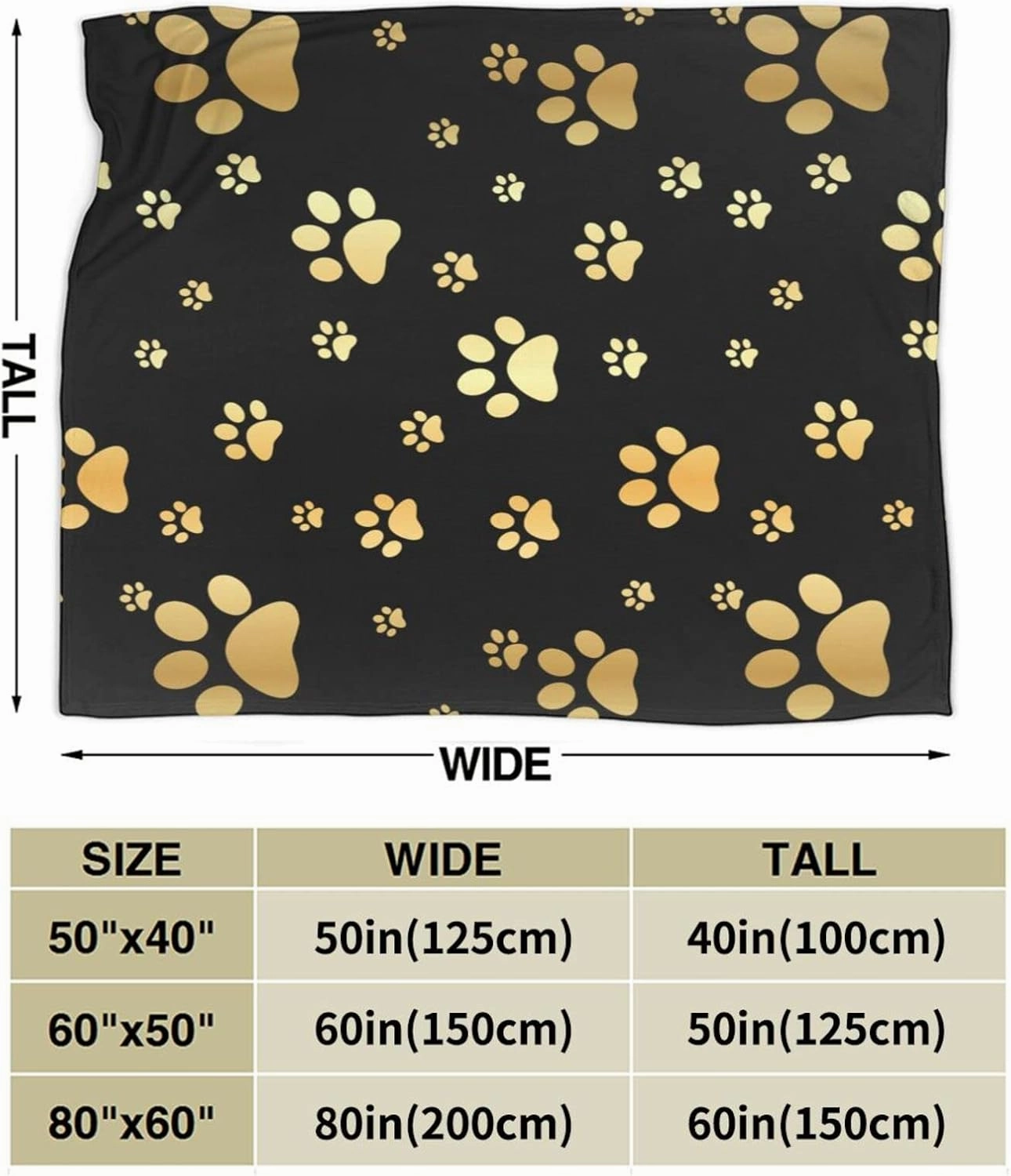 Perinsto Cute Dog Paws Prints Throw Blanket Ultra Soft Warm All Season Golden Animal Footprints Decorative Fleece Blankets for Bed Chair Car Sofa Couch Bedroom 60"X50"