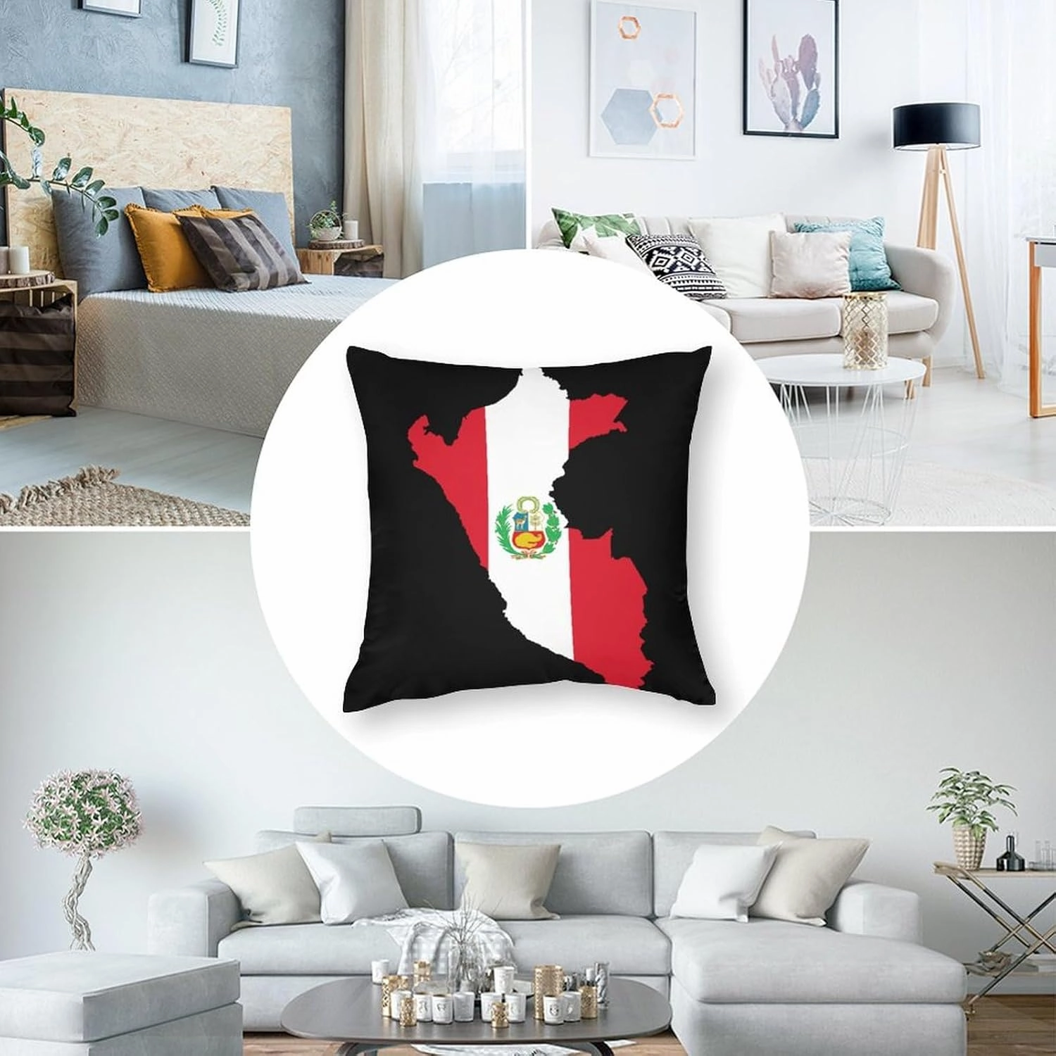 Peru Flag Map Throw Pillow Covers Square Cushion Case Printed Decorative for Couch Sofa Car Living Room
