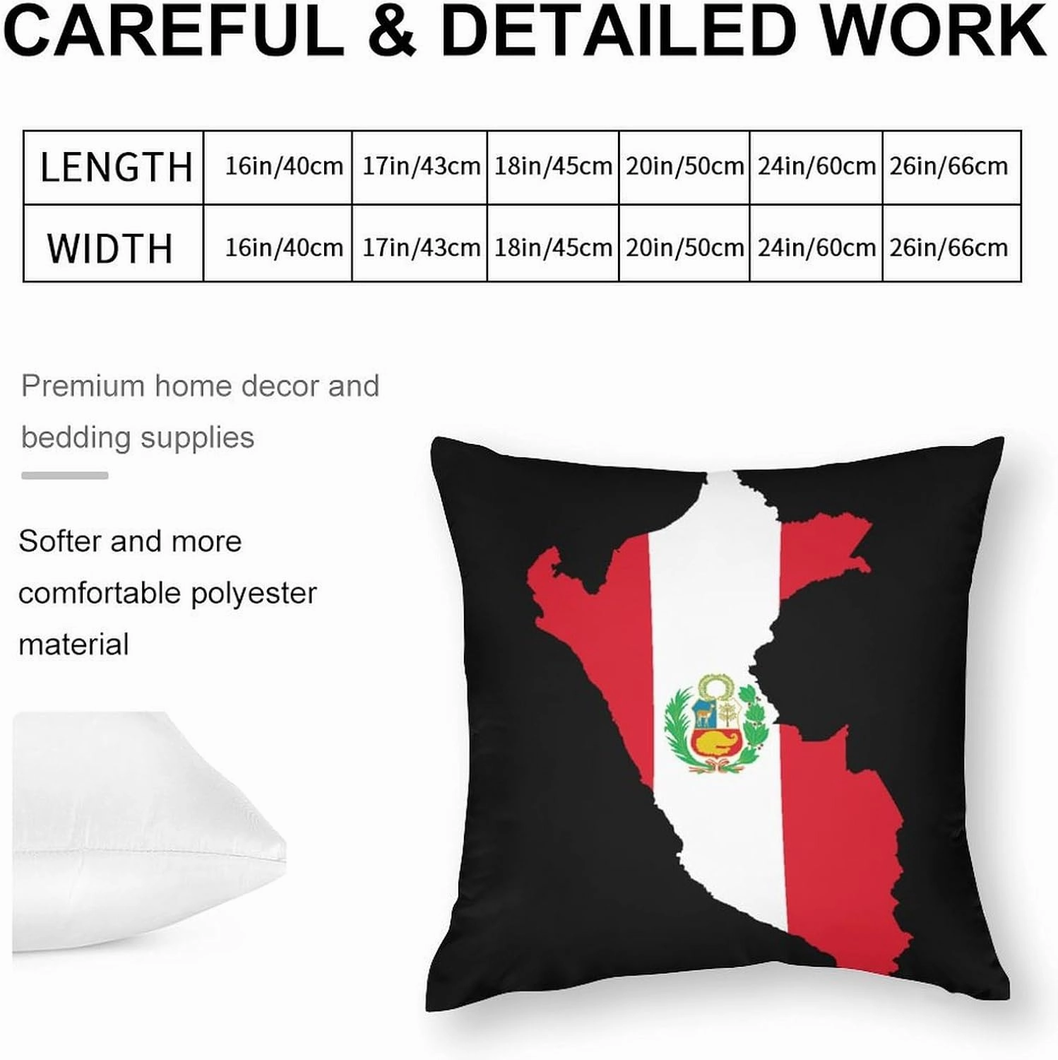 Peru Flag Map Throw Pillow Covers Square Cushion Case Printed Decorative for Couch Sofa Car Living Room