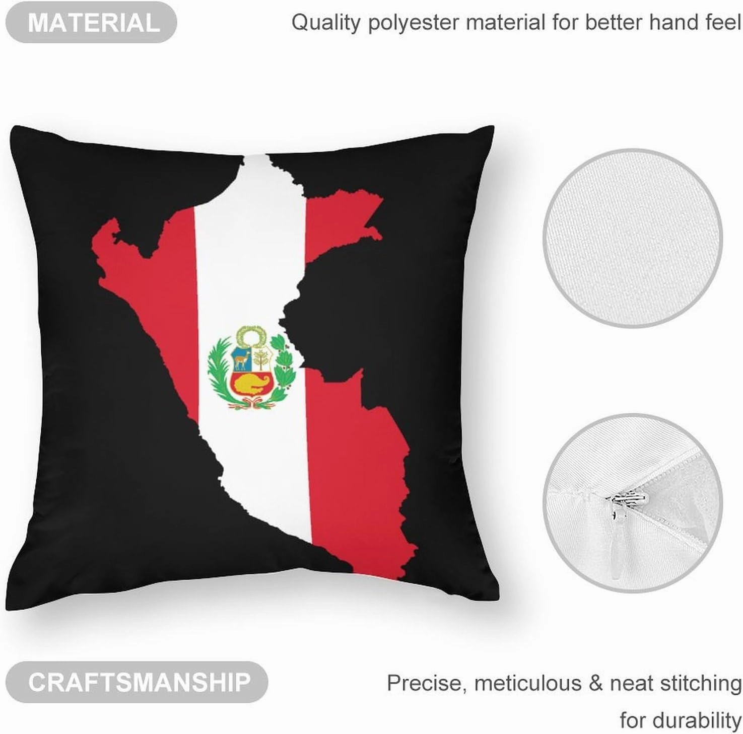 Peru Flag Map Throw Pillow Covers Square Cushion Case Printed Decorative for Couch Sofa Car Living Room