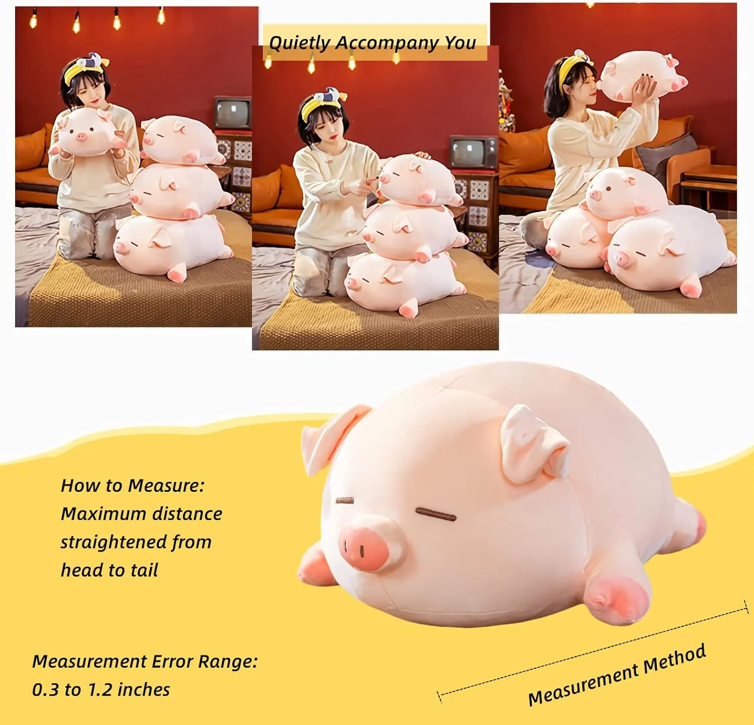 Pig Stuffed Animal Plush Pillow - 15.7'' Kawaii Soft Pig Hugging Pillow, Adorable Cuddle Plush Toy, for Kids, Girlfriend, or Adults, Perfect for Christmas and Birthdays (Squint, 15.7in)