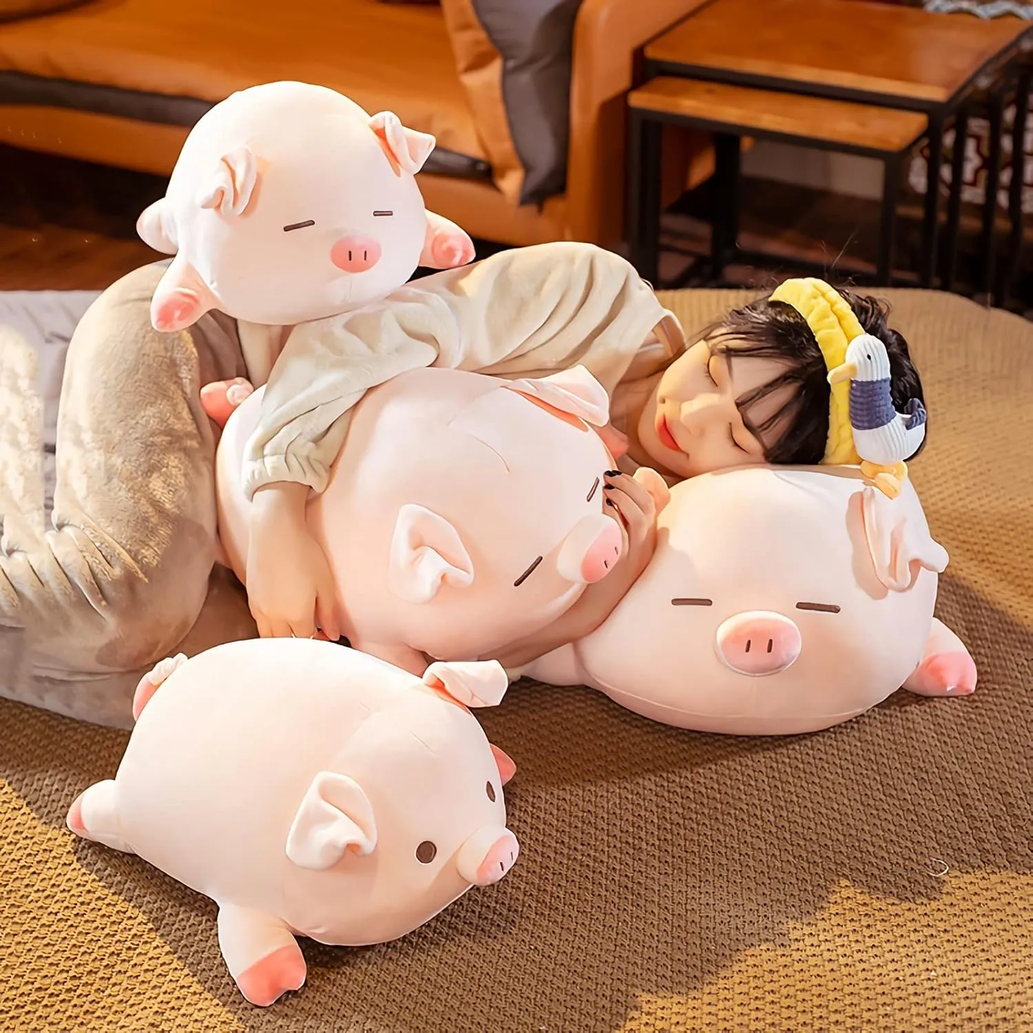 Pig Stuffed Animal Plush Pillow - 15.7'' Kawaii Soft Pig Hugging Pillow, Adorable Cuddle Plush Toy, for Kids, Girlfriend, or Adults, Perfect for Christmas and Birthdays (Squint, 15.7in)