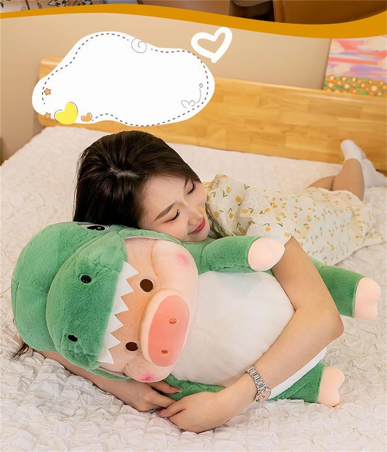Pig Plush Stuffed Toy Pig Dressed as Shark Dinosaur Cute Plush Pillow for Boys Girls (Green, 12.9 in)