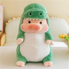Pig Plush Stuffed Toy Pig Dressed as Shark Dinosaur Cute Plush Pillow for Boys Girls (Green, 12.9 in)