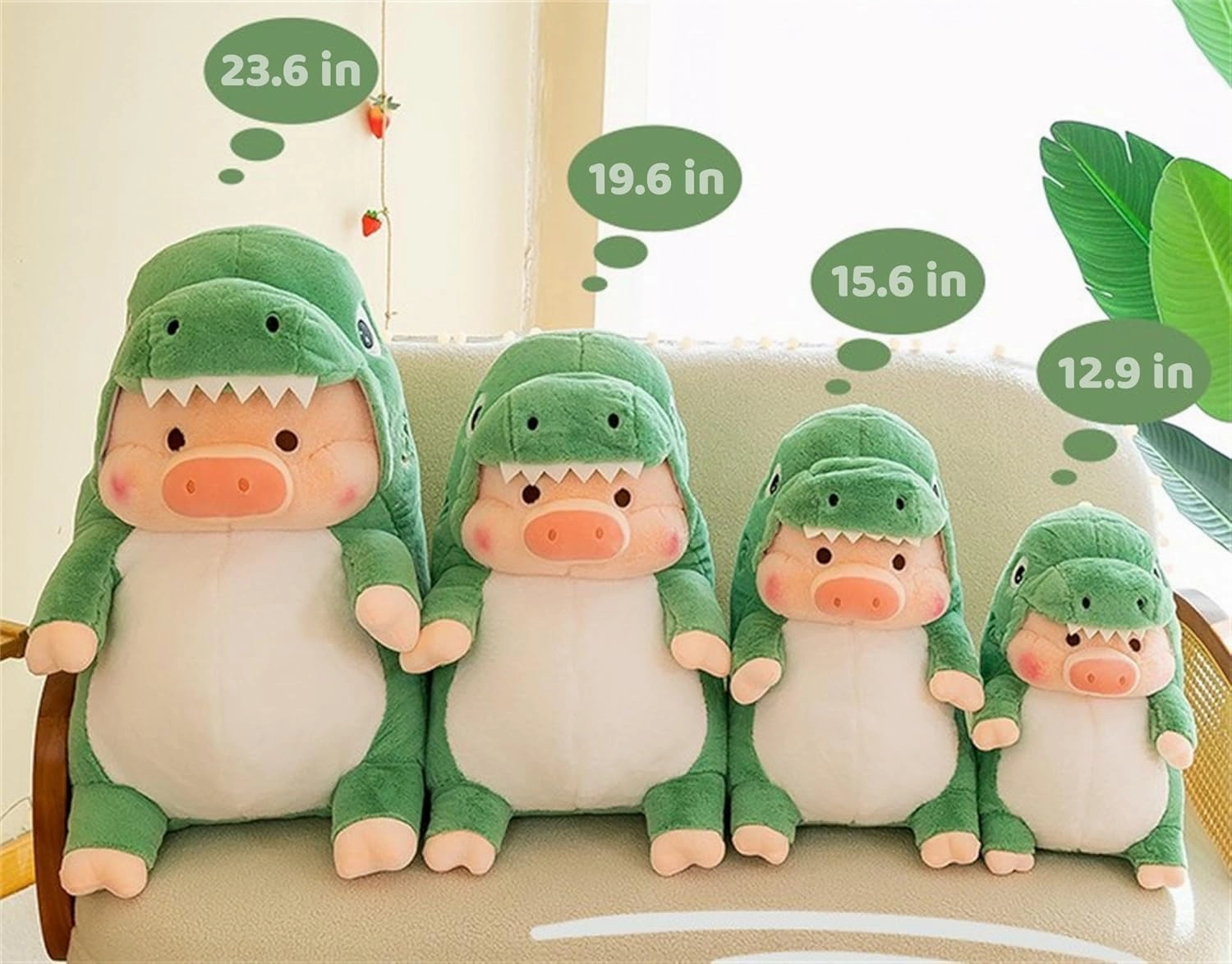 Pig Plush Stuffed Toy Pig Dressed as Shark Dinosaur Cute Plush Pillow for Boys Girls (Green, 12.9 in)