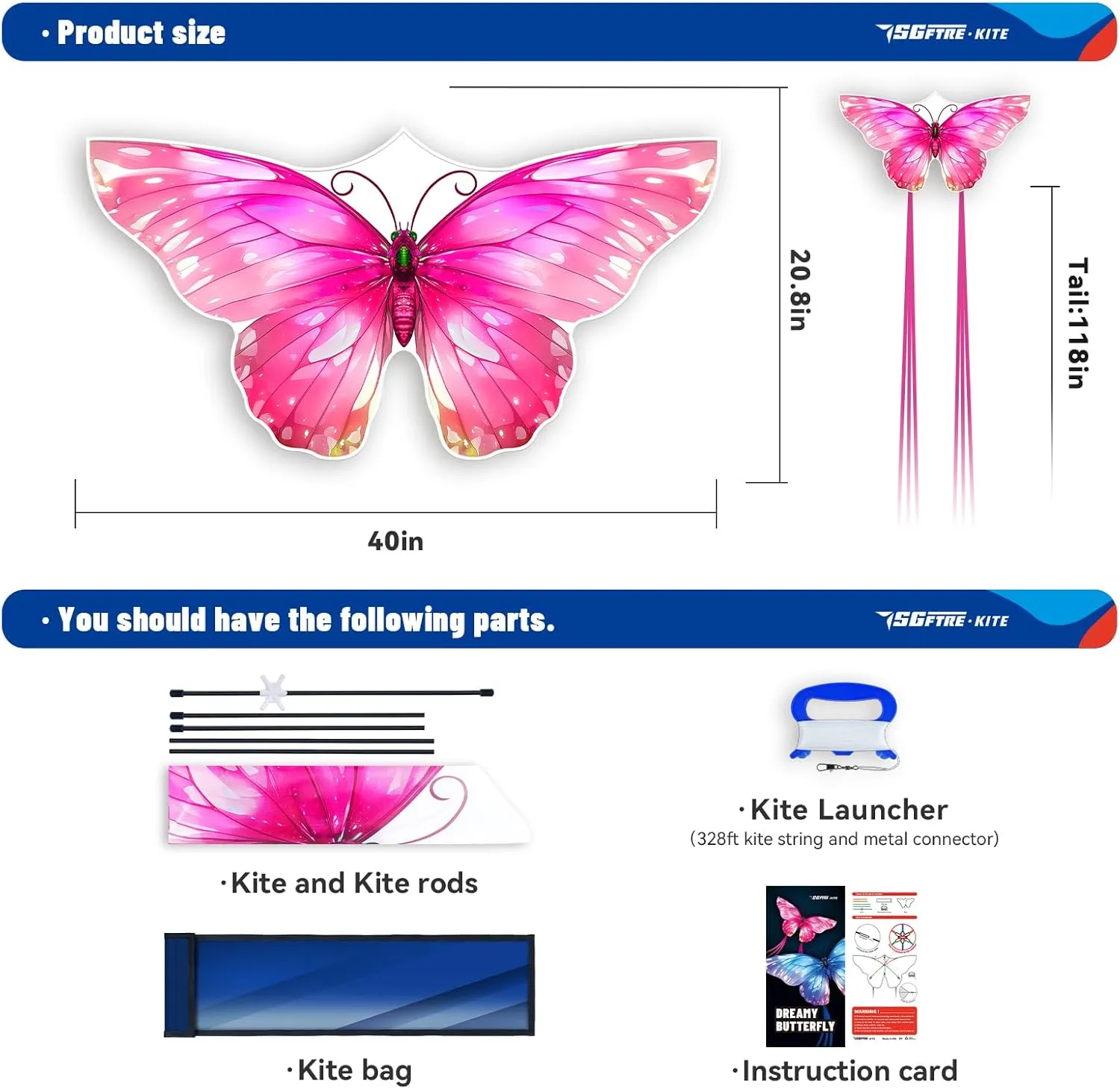 Pink Butterfly Kite for Easy to Fly Hand Kite for Boys and Girls，Perfect Outdoor Toy for Kids & Adults，Ideal for Beach Fun & Outdoor Sports，Great Present for Children(Pink Dreamy Butterfly