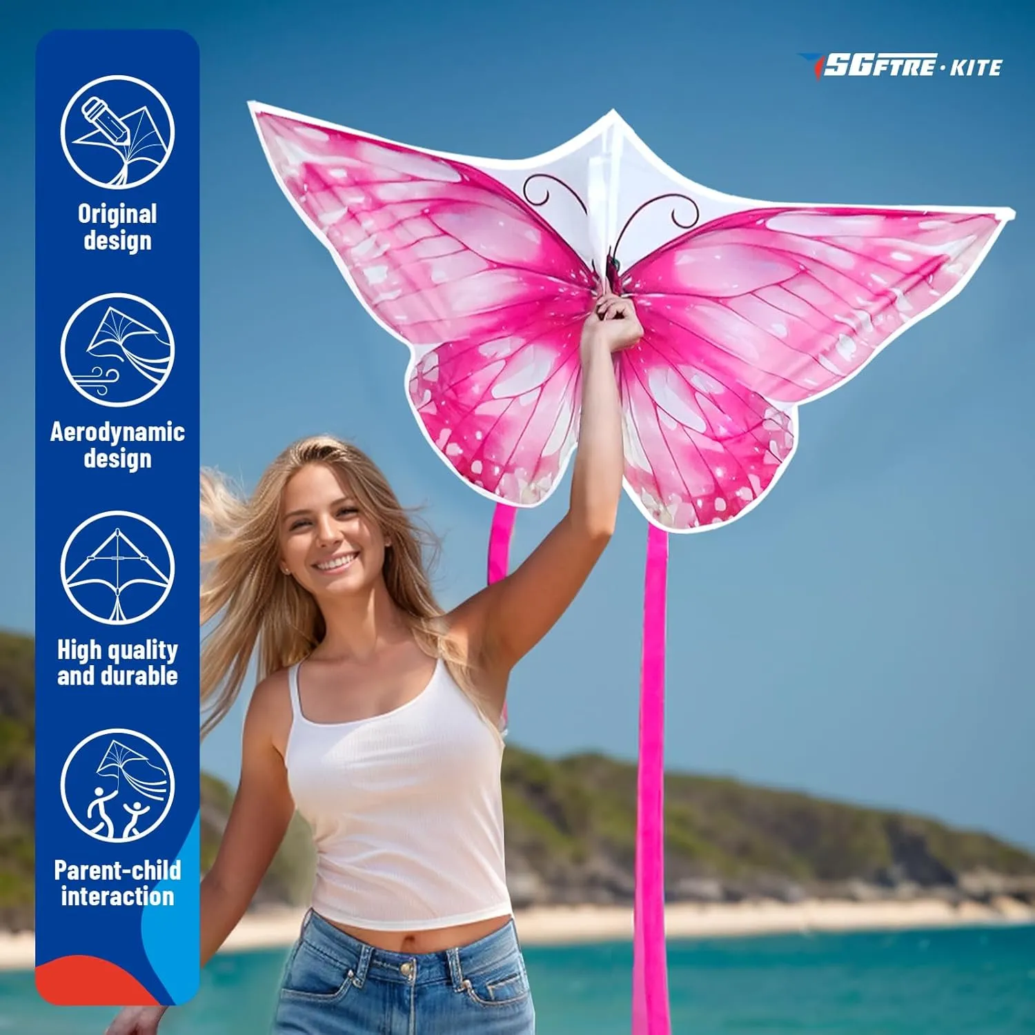 Pink Butterfly Kite for Easy to Fly Hand Kite for Boys and Girls，Perfect Outdoor Toy for Kids & Adults，Ideal for Beach Fun & Outdoor Sports，Great Present for Children(Pink Dreamy Butterfly