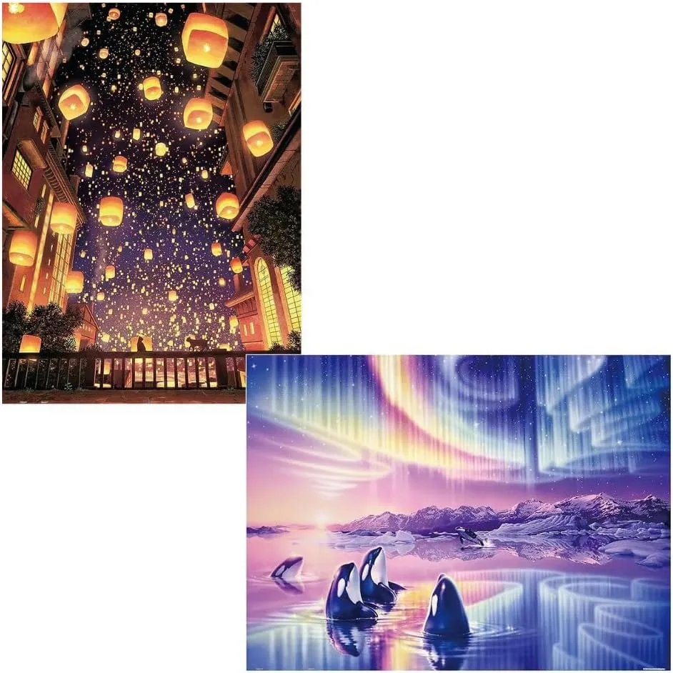 Pintoo Two Plastic Jigsaw Puzzles Bundle - 1200 Piece - ペい - Sky Lantern Festival and 1200 Piece - Kirk Reinert - Morning Song [H2412 H2562]
